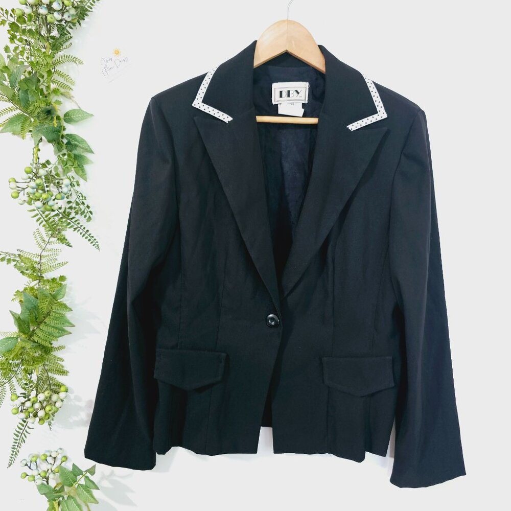 Vintage Black Faux Suede Blazer White Collar Womens Size 13/14《905》A‎